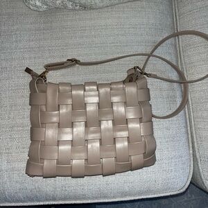 Anthropologie Taupe Woven Leather Crossbody Bag